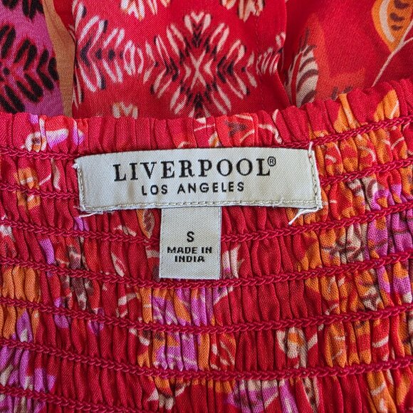 Liverpool Los Angeles Blouse Top Red Orange Floral Boho Sleeveless V-Neck Size S - Picture 7 of 8
